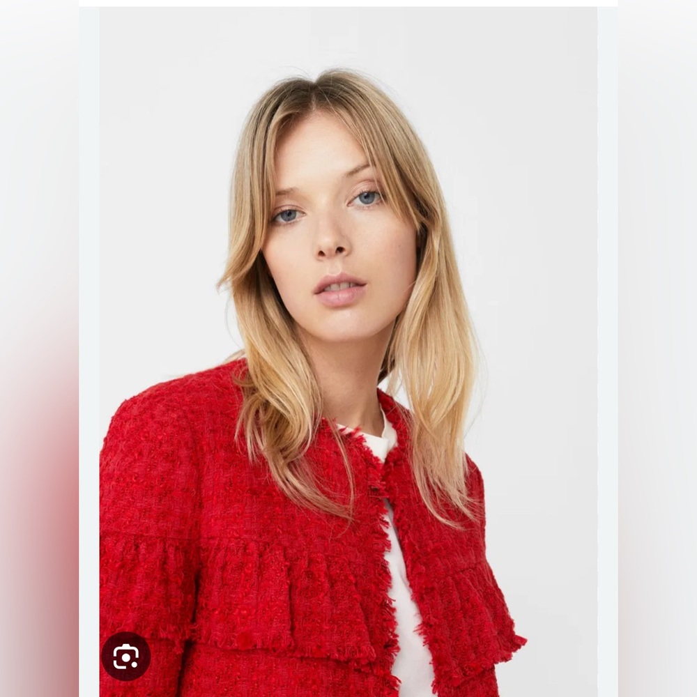 Mango Red Textured Teddy Jacket - Picture 2 of 8
